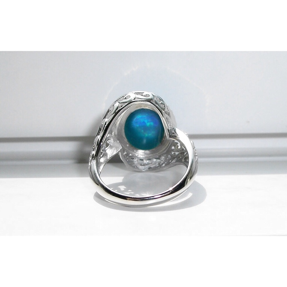 925 STERLING SILVER Lab Created Blue Fire Opal Ring - Picture 11 of 16